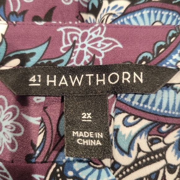 41 Hawthron Size 2x Purple Boho Print Long Flare Sleeves Top - Picture 6 of 8
